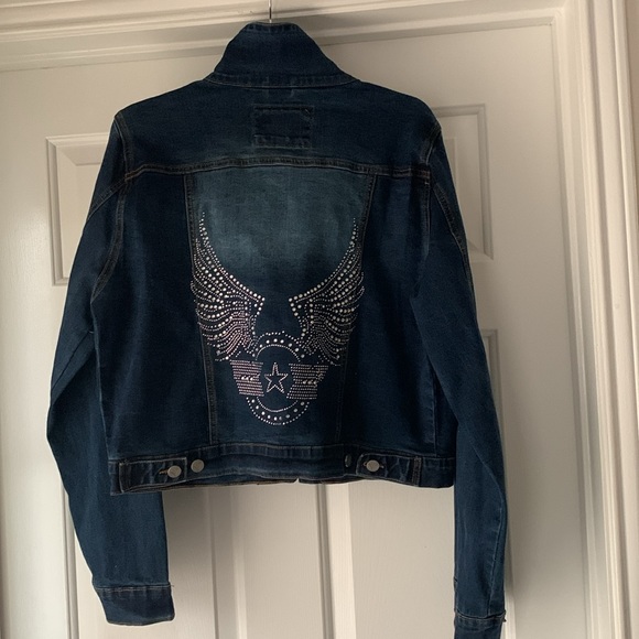 ESCOLOUR RHINESTONE WINGS DENIM JACKET - Picture 1 of 16